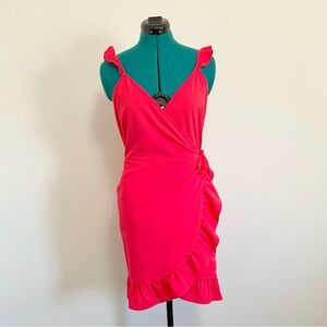 Red Ruffled Salsa Flamenco Mini Wrap Dress